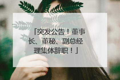 突发公告！董事长、董秘、副总经理集体辞职！