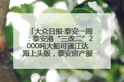 大众日报·泰安一周：泰安港“三改二”2000吨大船可通江达海上头版，泰安房产服务改革经验全省推广